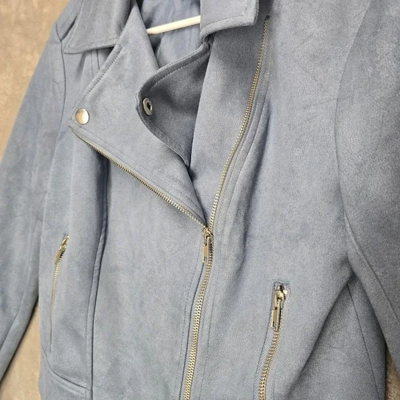 BB Dakota Steve Madden Faux Suede Moto Jacket Blue Women's Size M Streetwear - Picture 4 of 8